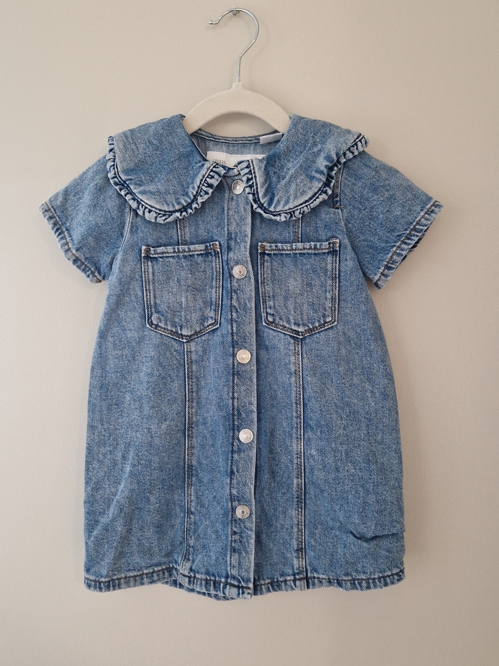 Zara Light Blue Ruffled Collar Denim Dress Jacket